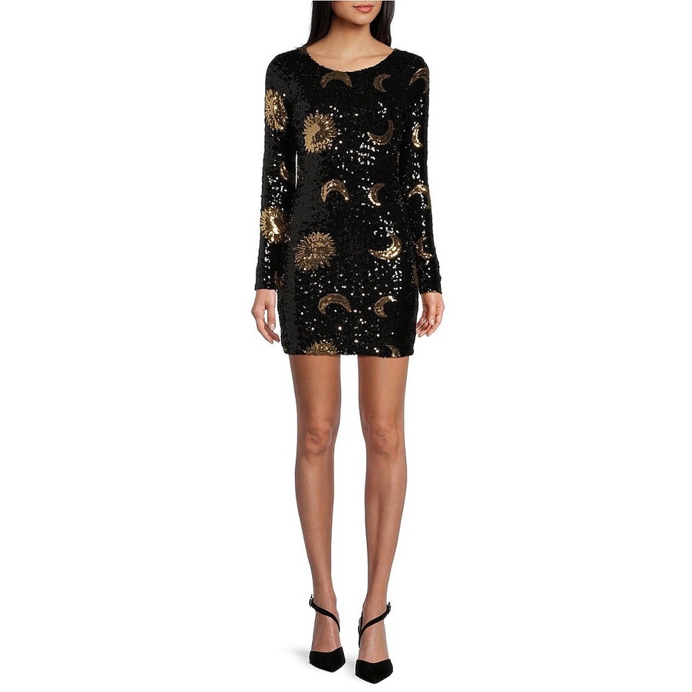 Midnight Doll Long Sleeve Sequin Open Back Bodycon Dress large Juniors nwt